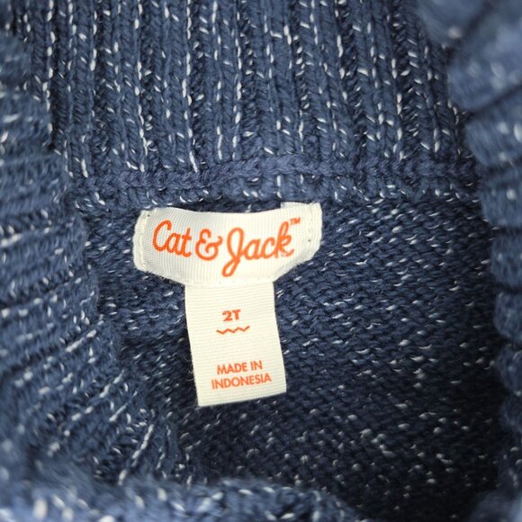 Cat & Jack Sweater Toddler Boys 2T Blue Shawl Neck Collar Cable Knit Pullover - Picture 3 of 8